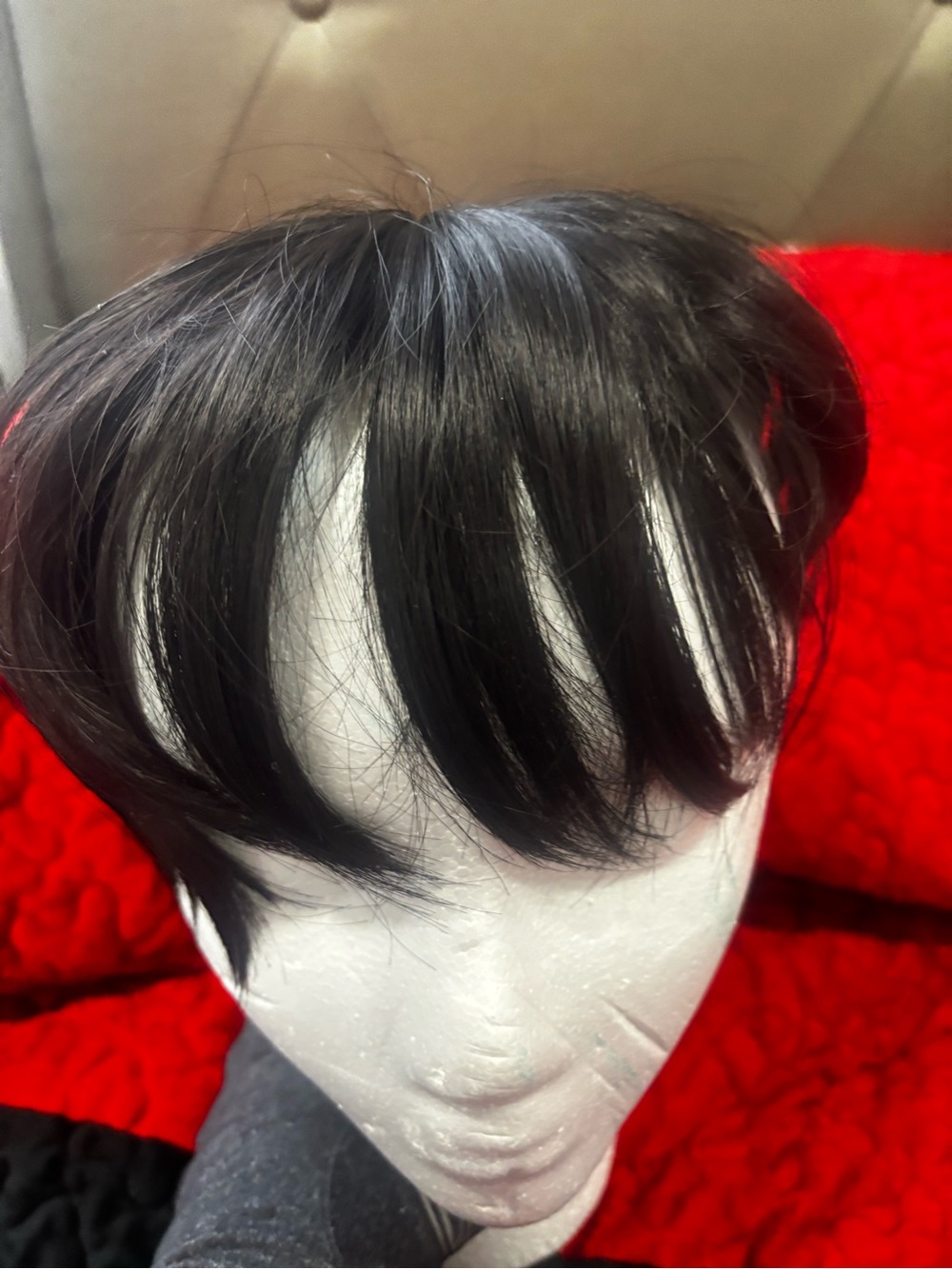 Short Black Women's Clip-In Fringe Bangs Wig
